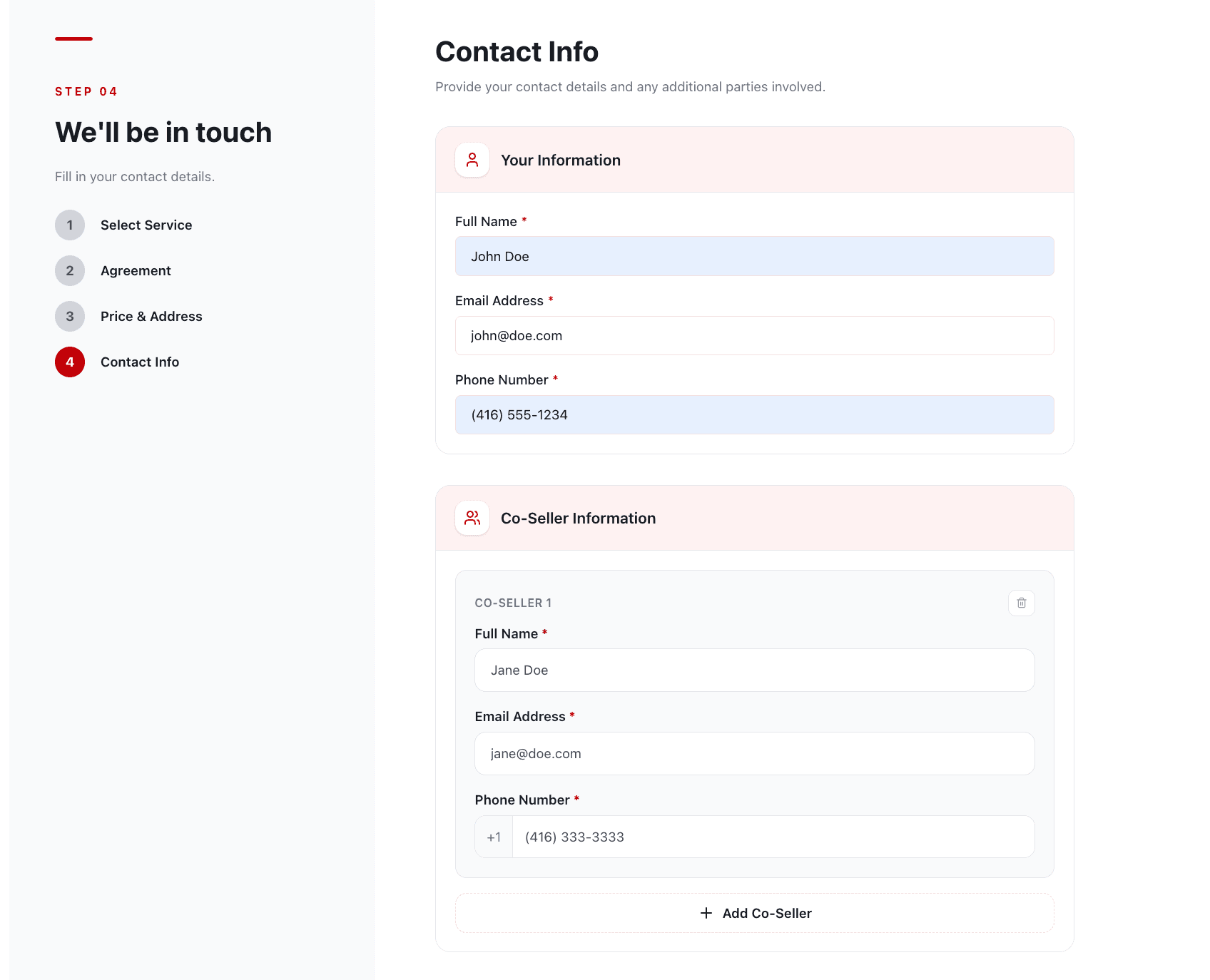 Your contact details and co-sellers