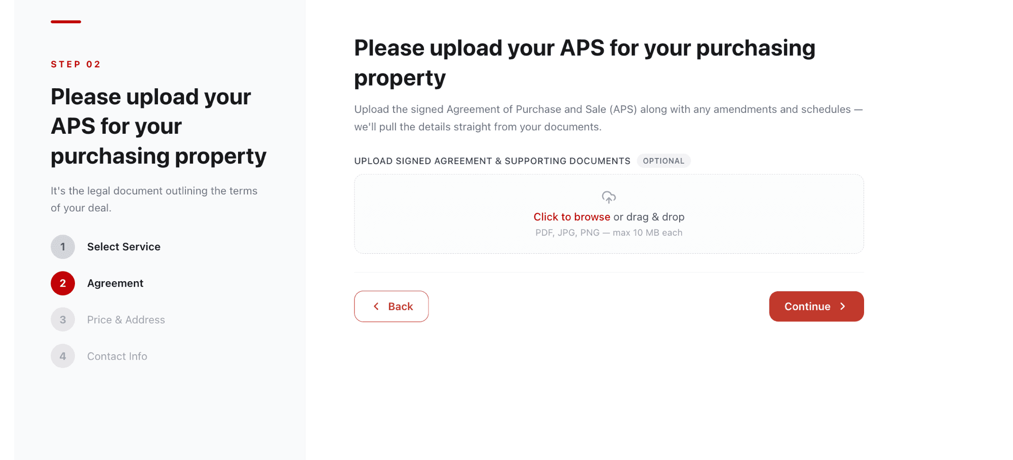 Uploading the Agreement of Purchase and Sale and supporting documents